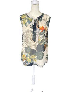 Spade & Heart cream colored floral and leaf pattern sheer sleeveless tank top L